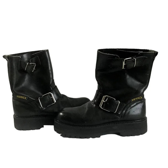 FUGGA Mens 8.5 Hunter Green Leather Boots Y2K - Picture 4 of 16